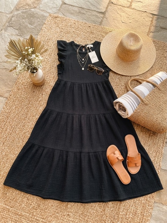 Universal Thread Dresses & Skirts - Universal Thread Black Tiered Ruffle Sleeve Maxi Dress Size Medium